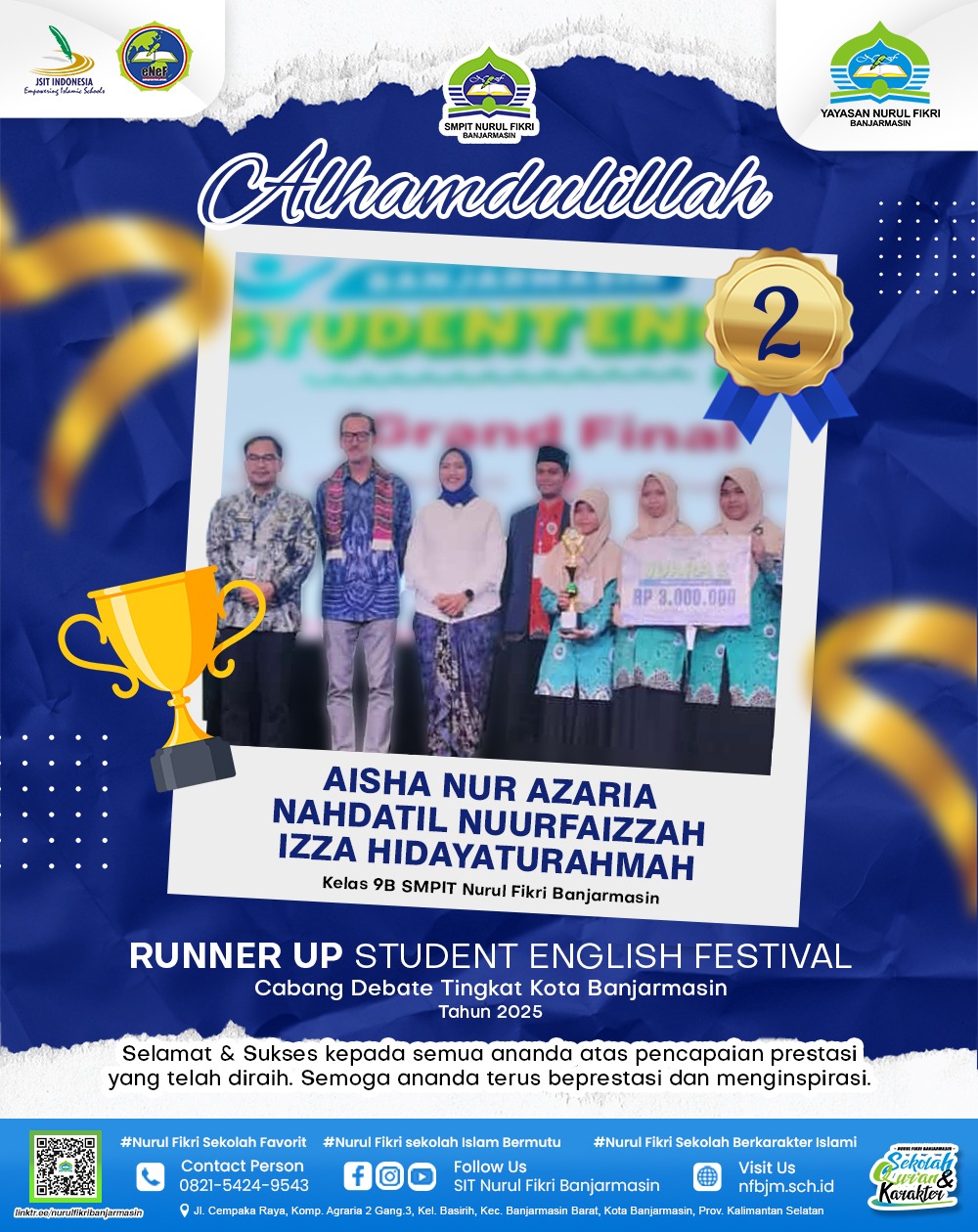 Nurul Fikri Islamic Junior High School in Banjarmasin Rocks the City! Winning Second Place in the English Debate with an Outstanding Achievement